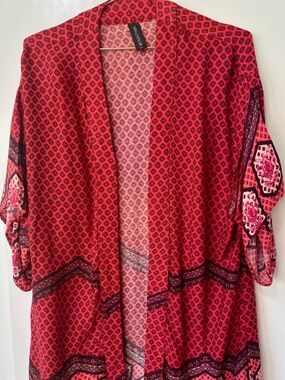 MINKPINK| Boho Red & Black Lightweight Kimono Cardi/Cover-Up Sz M/L